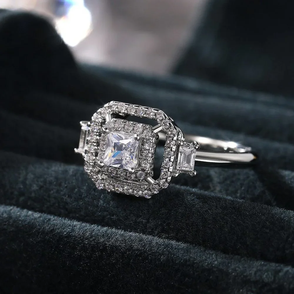 🔥New Luxury Engagement Clear Diamond Square Noble Dainty Ring for Women, K782 - Picture 2 of 9